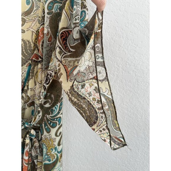 C.F Collection Womens V-Neck Wrap Tunic XL Multi Paisley Sheer Asymmetrical Hem - Picture 3 of 7